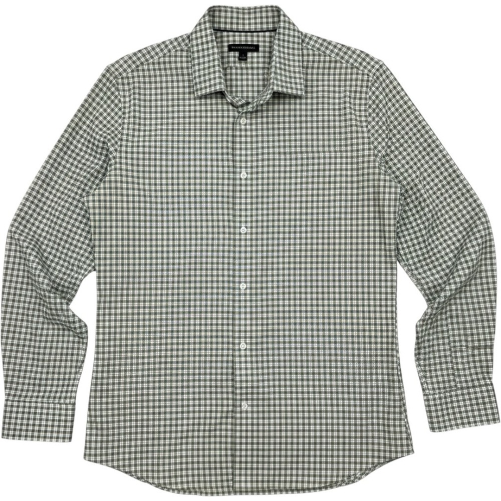 Banana Republic Mens Large Green Gingham Plaid Long Sleeve Button Down Shirt